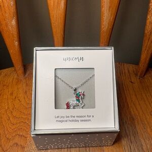 Unicorn Silver Necklace with Red and Green Accents